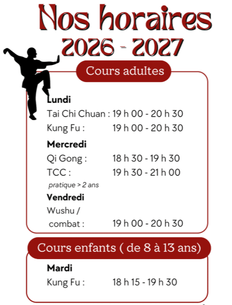 Planning des cours pour la saison 2026-2027